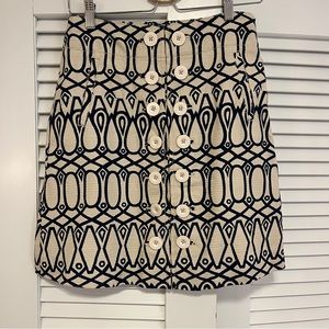Anthropologie Navy and Cream Patterned Skirt, Size Zero